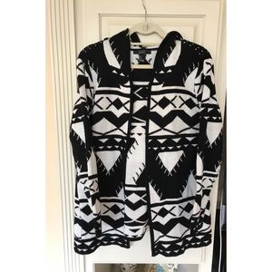 Black & white tribal sweater cardigan with hoodie